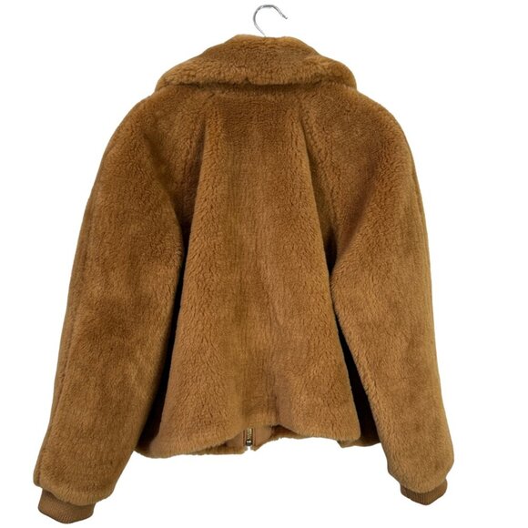 J. Crew Faux Fur Full Zip Bomber Jacket Womens 2X Cognac Preppy Designer Outdoor - Picture 3 of 15